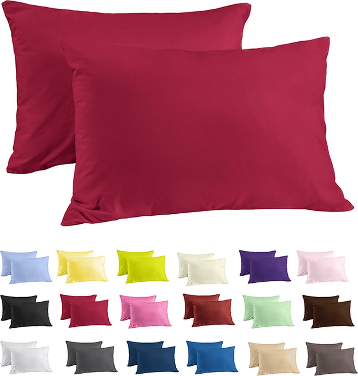 Zavelo Katoen Kussenslopen Deluxe Rood - Set van 2 - 60 x 70 cm - 100% Zacht Katoen - Hotelsluiting - Hoogwaardige Kwaliteit