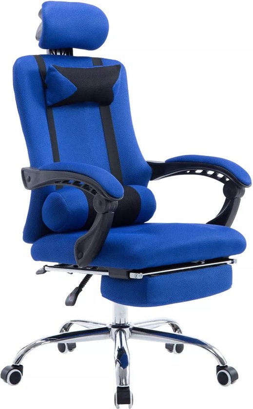 In And OutdoorMatch Premium Bureaustoel Gage - Op wielen - Blauw - Ergonomische bureaustoel - Voor volwassenen - Gamingstoel stof - In hoogte verstelbaar