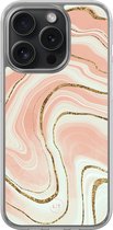 Hoesje geschikt voor iPhone 15 Pro - Marmer peach - 2in1 backcover - Marmer - Multi - Leuke Telefoonhoesjes