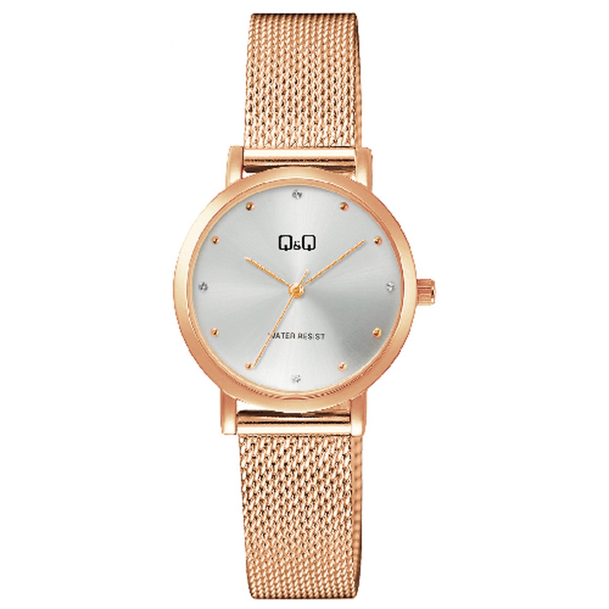 QQ C35A-007PY - Horloge - Polshorloge - Analoog - Vrouwen - Dames - Milanese-Mesh stalen band - Rond - Metaal - Stippen - Rosékleurig