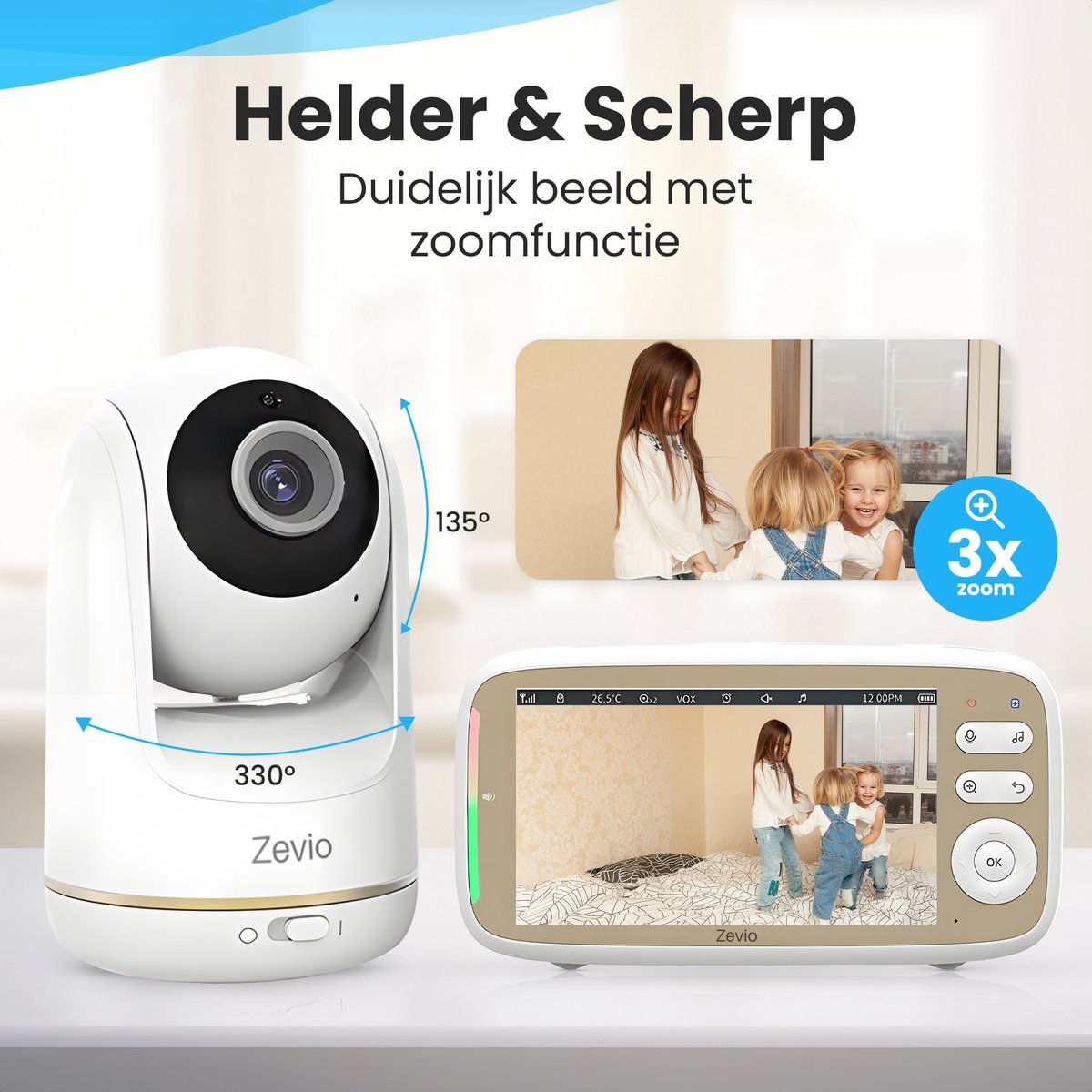 Afbeelding 3 van Zevio Babyfoon met Camera - Baby Monitor - 5 Inch HD Scherm - Op afstand bestuurbaar - Bestverkocht