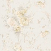Bloemen behang Profhome 306471-GU vliesbehang licht gestructureerd met bloemen patroon mat crème grijs roze 5,33 m2