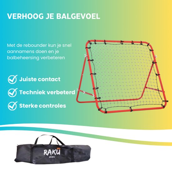 Raku Sports - Voetbal Rebounder Voetbaldoel - Accessoires & Spullen voor Training - Voetbalgoal met Pionnen - Trainingsmateriaal - Stuitbaltrainer - Rebounder