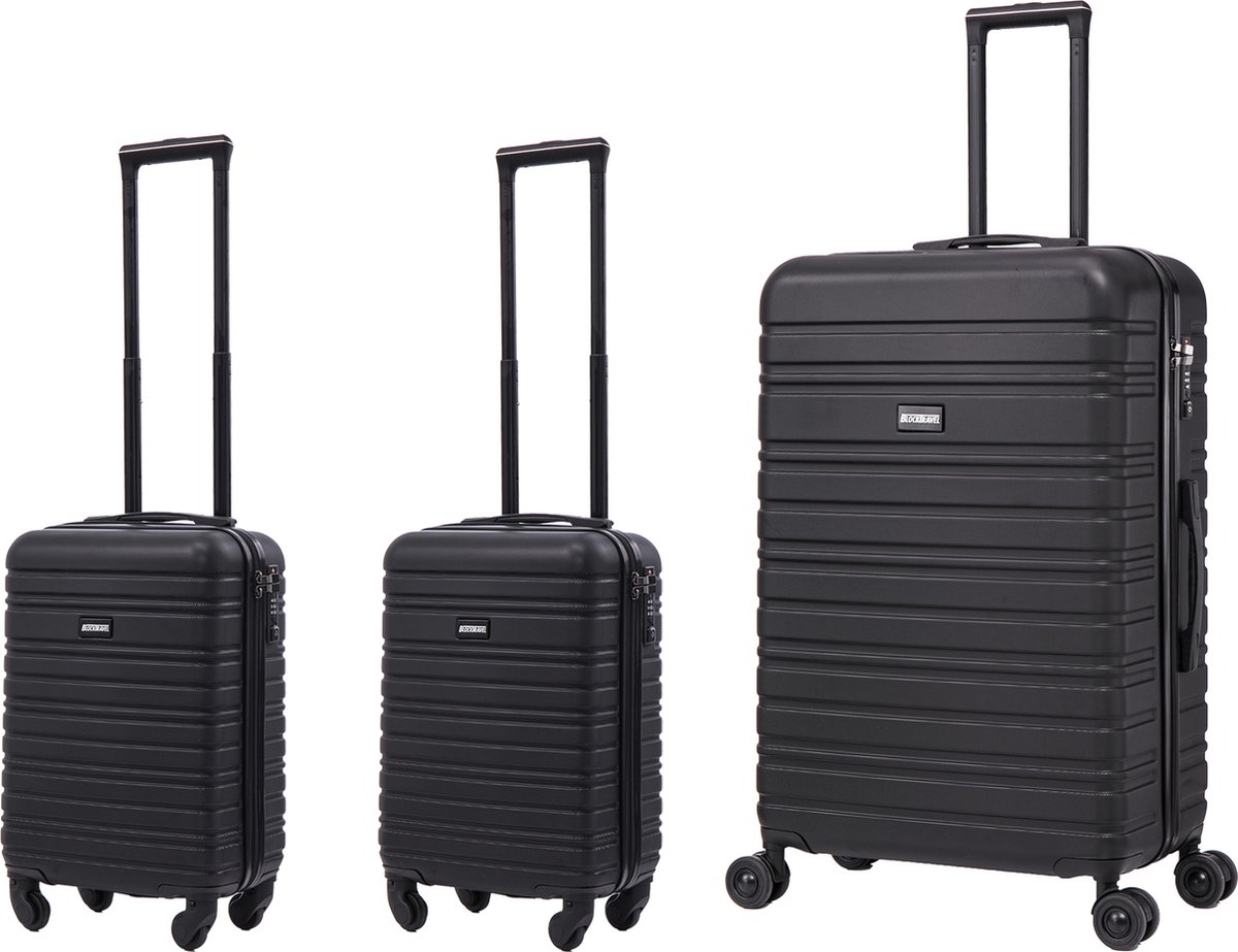 BlockTravel - kofferset - 3 delig - ABS - ruimbagage en handbagage - 29 29 en 95 liter - inbouw TSA slot - zwart