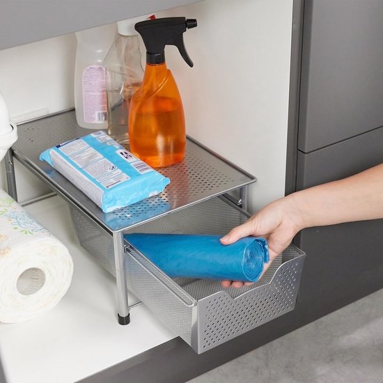 Relaxdays keuken organizer, stapelbare bureau-organizer, metaal