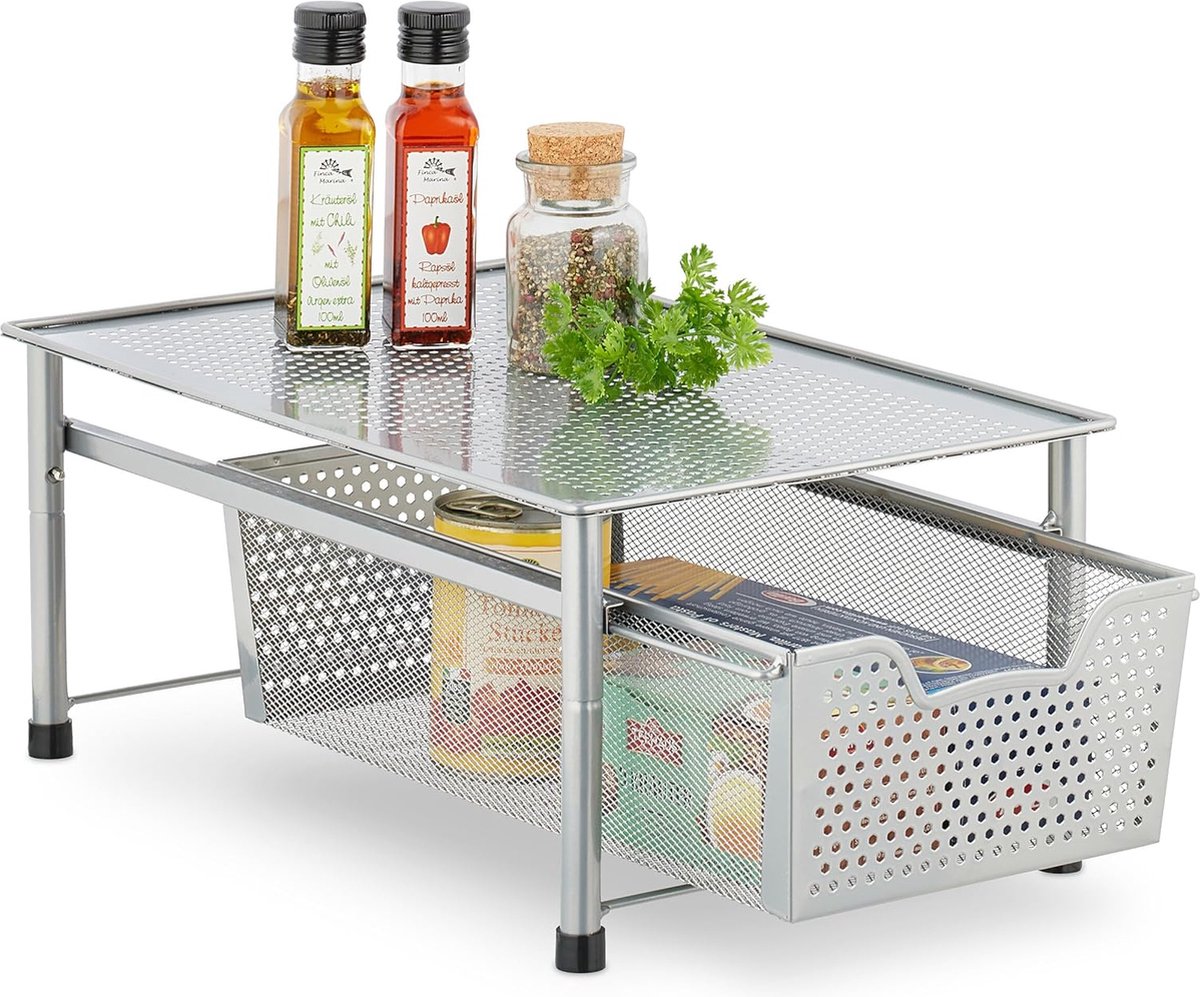 keuken organizer, stapelbare kast-organizer, metaal, badkamer, Zilver