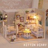 3D Cat House Puzzel met led-verlichting en stofkap voor Volwassenen, Houten Modelbouwset, Cadeau voor Verjaardag Kerstmis
