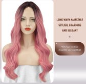 Golvende Roze Pruik voor Vrouwen Natuurlijk Synthetisch Haar
