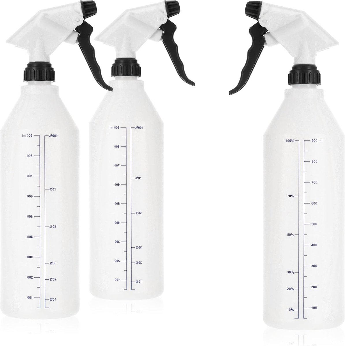 Image of 3 x spuitfles met schaalverdeling, chemicaliënbestendige pompsproeier met 28/400 schroefdraad voor huishouden, tuin, werkplaats, auto, verstuiverfles 900 ml met verstelbaar mondstuk