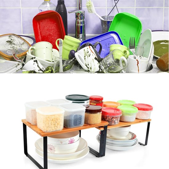 Uitbreidbaar kastrek, 66 cm, stapelbaar keukenrek, organizer, keukenkruidenrek, voorraadkast, verstelbare kastorganizer, opbergrek voor keuken en kantoor (1 stuks wit, L