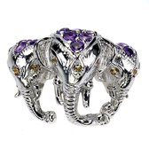 Hetty'S - Schitterende zilveren ring -met olifantjes - Echte Amethisten en Saffieren - Maat 18