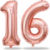 Cijfer ballon 16 folie roze goud rosegold verjaardag versieren feest cijferballon 80 cm