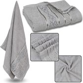 Grijze Katoenen Handdoek met Decoratief Borduurwerk, Grijs Borduurwerk 48x100 cm