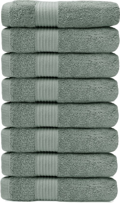 HOOMstyle Handdoeken Set Elegance - 8 stuks - 100% Soft Cotton 650gr - 50x100cm - Groen / Olijf