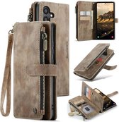 CaseMe - Coque adaptée pour Samsung Galaxy S24 - Vintage Wallet Book Case Zipper - Avec Fermeture Magnétique - Marron
