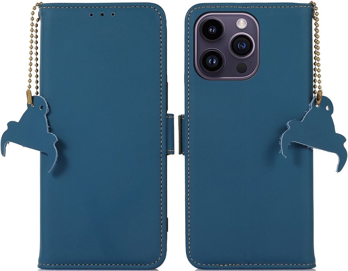 Cityhoesje-iPhone 15 Pro - Leather - Book case - Blauw