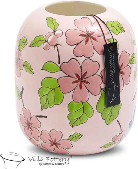 Vaas - Villa Pottery - Porselein - Waterdicht - Decoratie - Woondecoratie - Moederdag - Happy Flowers 1 Pink