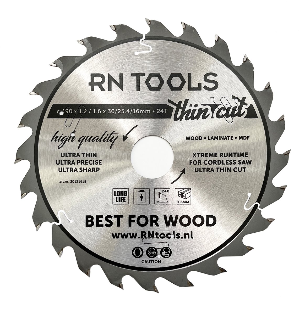 RNtools Cirkelzaagblad 190 x 30 mm - THIN CUT - 24 tanden - voor Hout, Hardhout, Laminaat, MDF, Multiplex