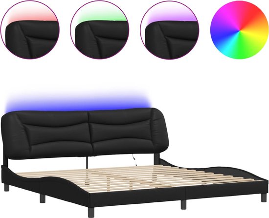 vidaXL-Bedframe-met-LED-verlichting-kunstleer-zwart-200x200-cm