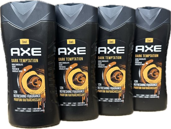 Axe Dark Temptation For Men - 4 x 250 ml - Douchegel - Voordeelverpakking