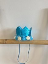Haarkroon-verjaardags kroon-haarband-prinsessen kroon-blauwe kroon-bloemen-glitters