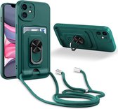 Crossbody hoes Geschikt voor: iPhone 11 - groen - siliconen kaarthouder telefoonhoes met Verstelbare ketting riem - Back cover koord lanyard Schokbestendig Hoesje