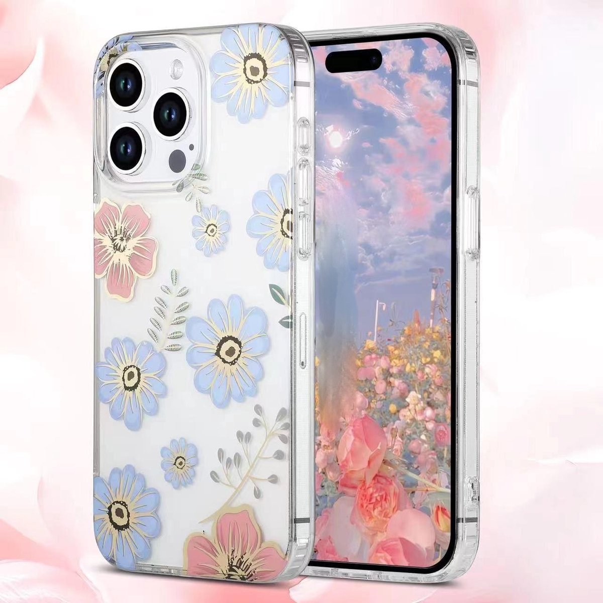 Sino Tech – iPhone 15 Pro Max – Backcover hoesje – Transparant – Bloemen