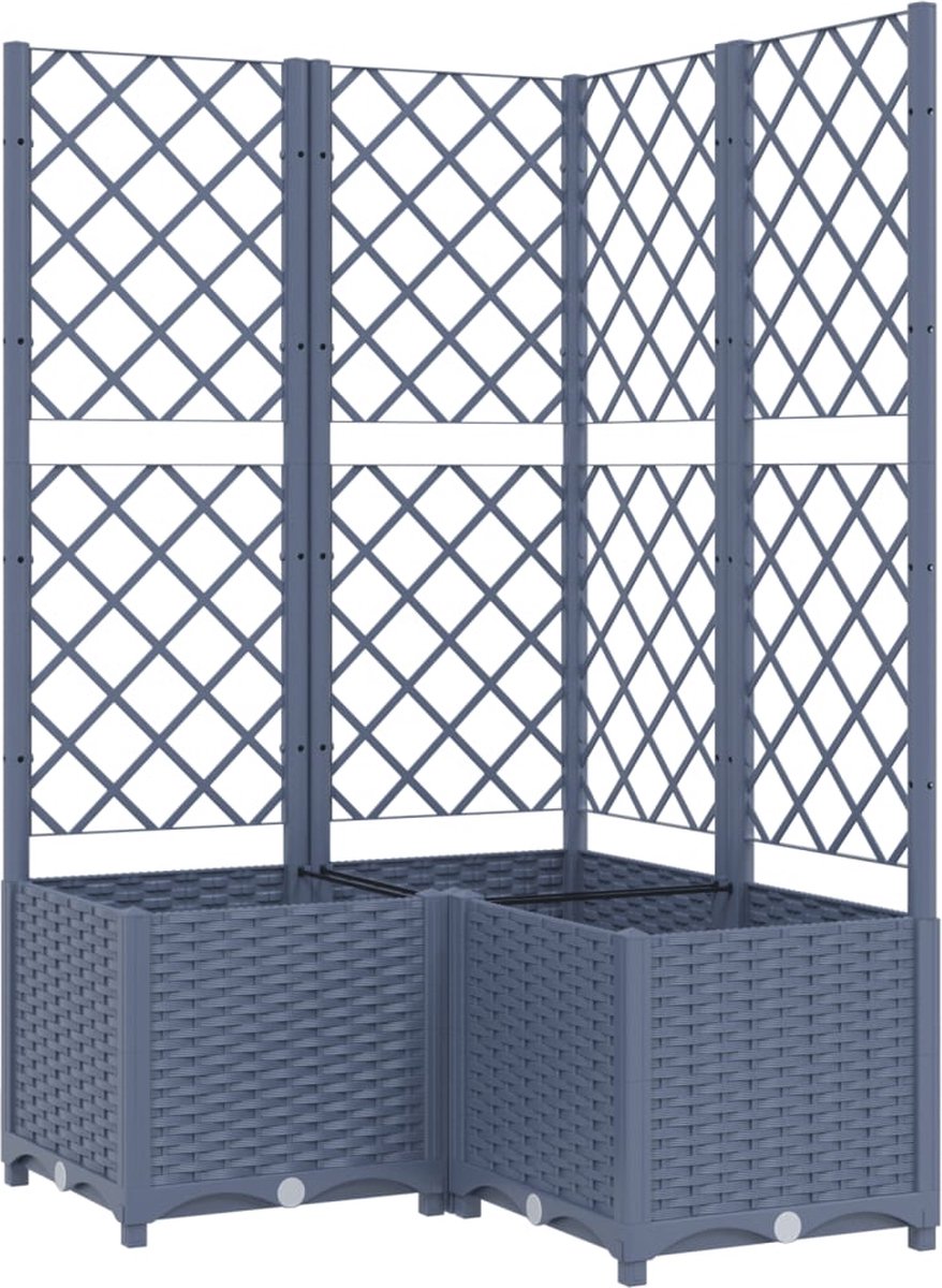 Plantenbak met klimrek - Weerbestendig - Bloembak - Met trellis - Buiten - Polypropyleen- 1 vak - Plantenrek - Vierkant - 3x37 Liter - Donkergrijs