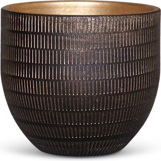 Bloempot voor Binnen - Aardewerk - Zwart Goud - Ø 20 cm