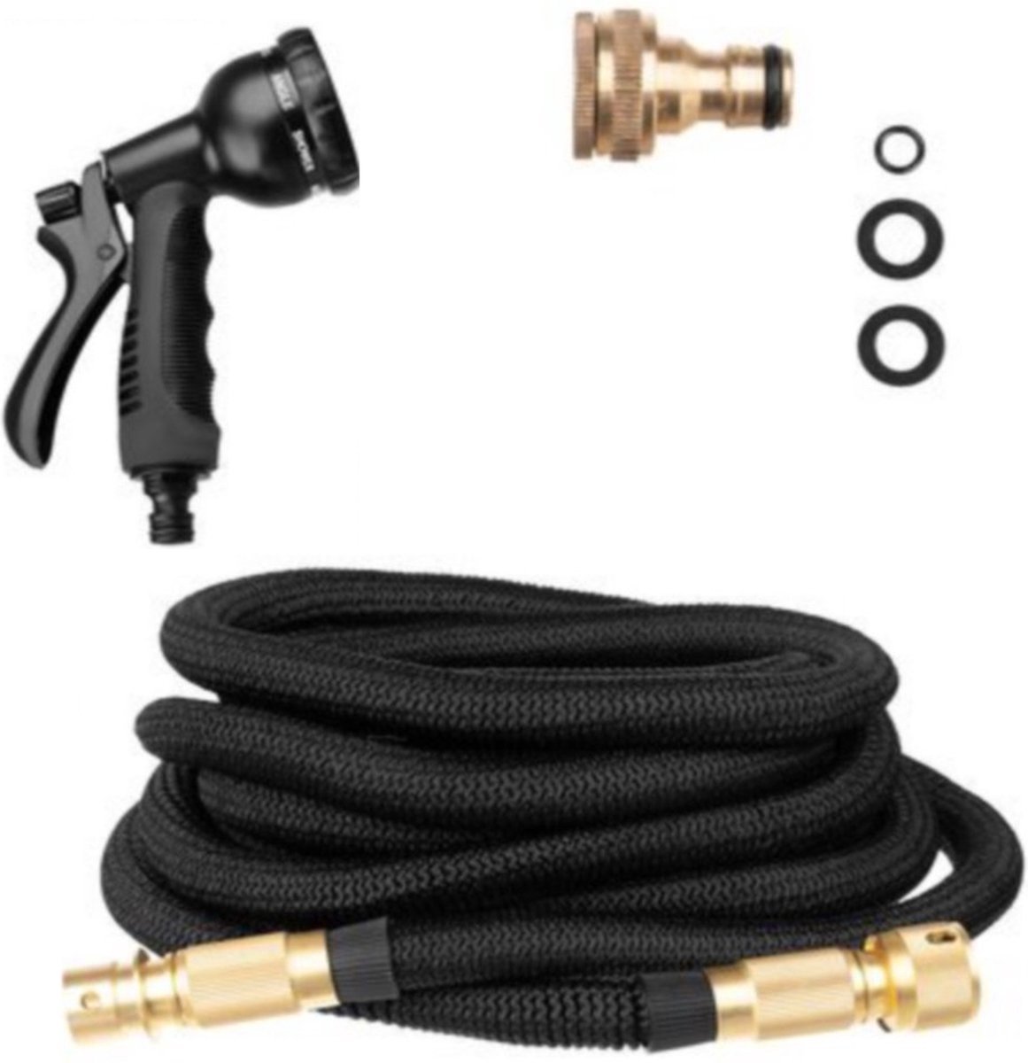Ariko complete tuinslang set - flexibele tuinslang – 45 meter - incl. sproeikop ophanghaak en opbergzak - Elastische garden hose 45m – uitrekbare tuinslang – tuinsproeier - zwart