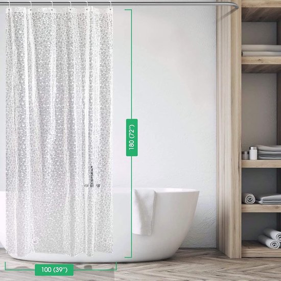 Douchegordijn, transparant, 100 x 180 cm, schimmelwerend, waterdicht