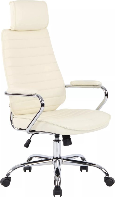 In And OutdoorMatch Chaise de bureau Maureen - cuir véritable - Beige - Ergonomique - 50x45x128cm Hauteur réglable - Hauteur d'assise 46 - 57cm - Deluxe