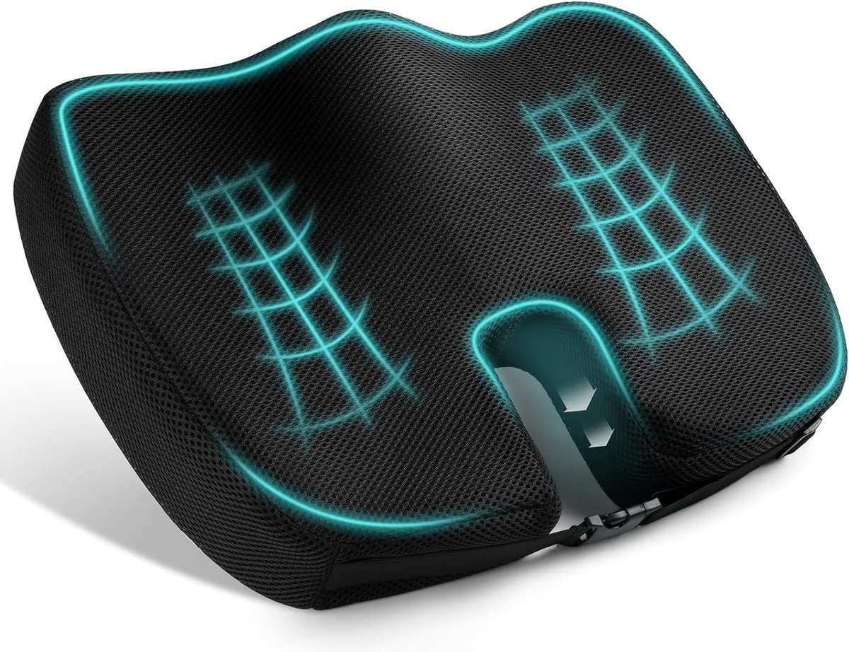 Orthopedisch Zitkussen - Ergonomische Zitkussen - Geheugenschuim Orthopedisch Zitkussen voor Bureaustoel, Rolstoel, Autozitje, Stuitje, Ischias, Aambeien, Rugpijnverlichting
