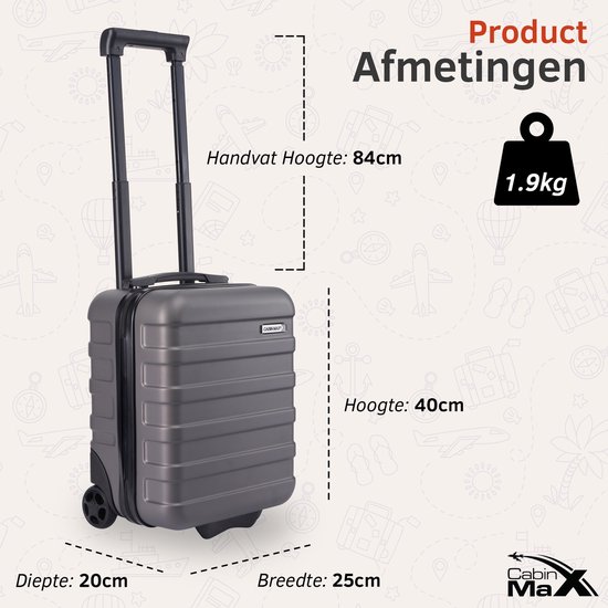 CabinMax Handbagage Trolley 24L – 40x30x20 cm – Wizz Air / Ryanair – Lichtgewicht Reiskoffer – Onderstoel Formaat – Graphite