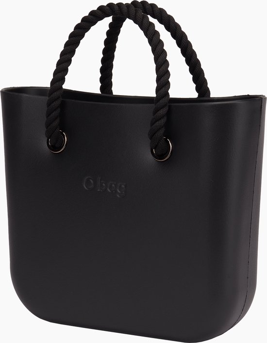 O bag mini BESTSELLER handtas in zwart, compleet met korte touw handvatten en canvas binnentas