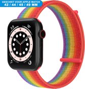 Bandje geschikt voor de Apple Watch 42/44/45/49 mm - Series Series SE , 1 , 2, 3, 4, 5, 6, 7, 8, 9 en Ultra - Klittenband sluiting - Rainbow