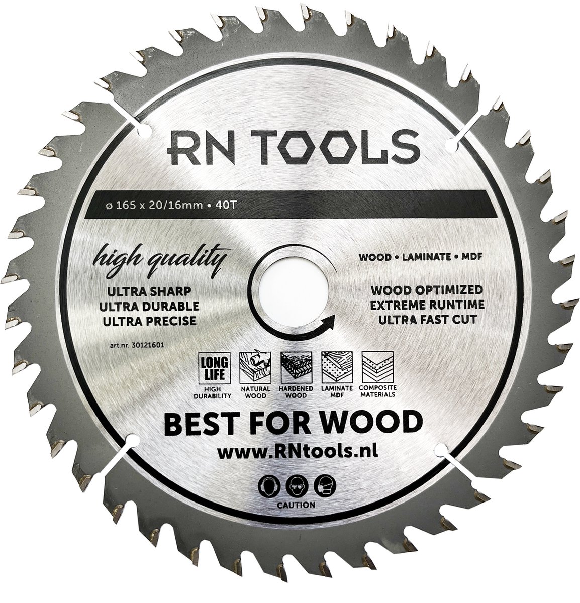 RNtools Cirkelzaagblad 165 x 20 mm - 40 tanden - voor Hout, Hardhout, Laminaat, MDF, Multiplex