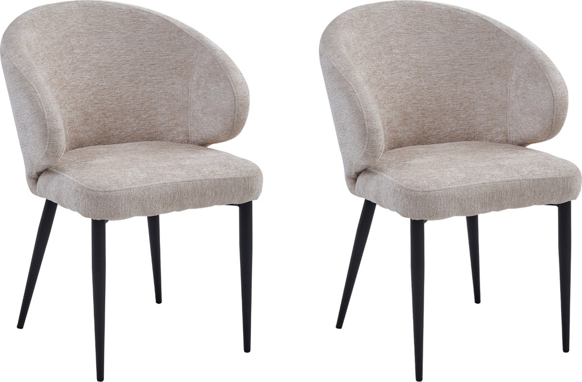 Colenis Ruby Eetkamerstoel - Set Van 2 - Beige - Chenille Stof - Design