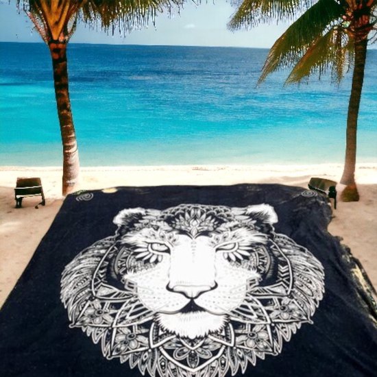 Grande serviette de plage XL - Coton BIO - rouge/noir/éléphant - Textile fin