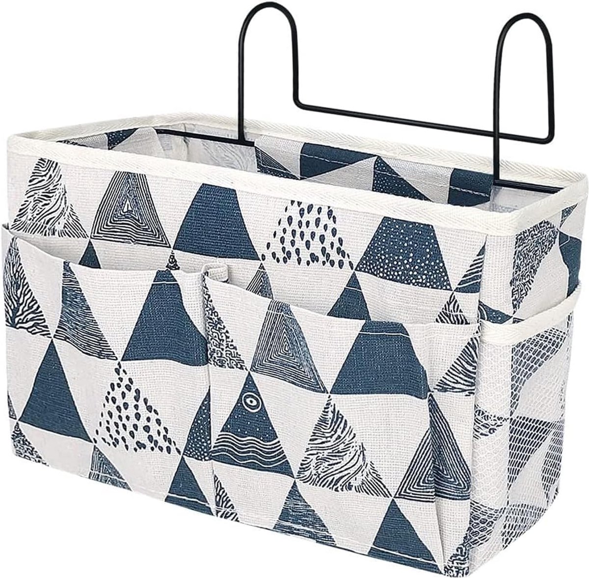 Bedorganizer bedtas met donshaken hangtas hoogslaper opbergtas voor boek tijdschrift mobiele telefoon hoofdtelefoon bed opslag (blauwe driehoek)