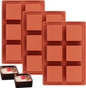Bastix - 3 stuks siliconen browniepannen 5 x 5 x 2,5 cm vierkante chocoladevormen bakvormen voor brownies, muffins, fudges, truffels