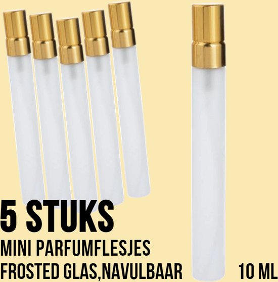 LaGloss® 5 STUKS Mini Parfum Verstuivers 10 ml Navulbaar - 5x Lege Frosted Glas Hervulbare Parfumfles Tasverstuiver - 11.4 x 1.4 cm - 10ML