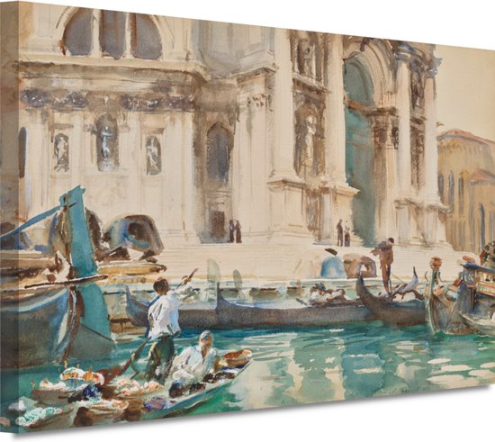 De gevel van La Salute, Venetië - John Singer Sargent schilderij - Gondola wanddecoratie - Canvas schilderijen Oude meesters - Woonkamer decoratie industrieel - Muurdecoratie canvas - Muur kunst 150x100 cm