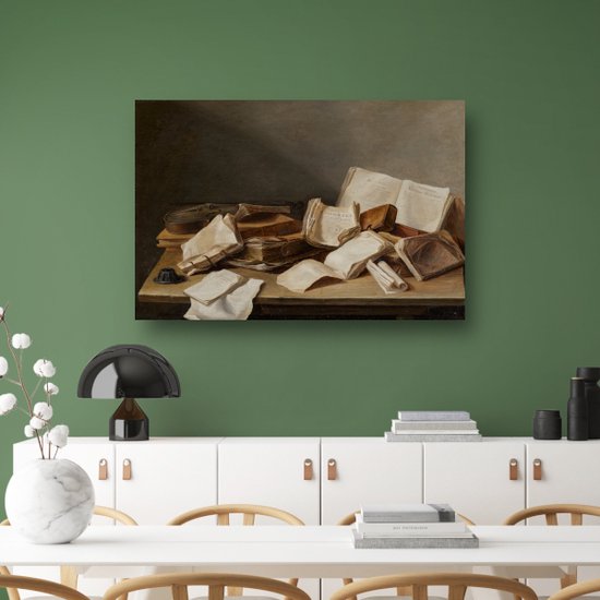 Nature morte avec des livres et un violon - Jan Davidsz. Portrait de Heem - Tableaux Boeken - Tableaux sur toile Maîtres anciens - Décoration murale chambre d'enfant - Toile - Art 90x60 cm