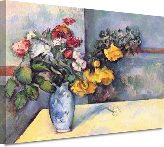 Stilleven, bloemen in een vaas - Paul Cézanne schilderijen - Bloemen schilderijen - Schilderijen canvas Stilleven - Wanddecoratie klassiek - Canvas schilderij - Schilderijen & posters 70x50 cm