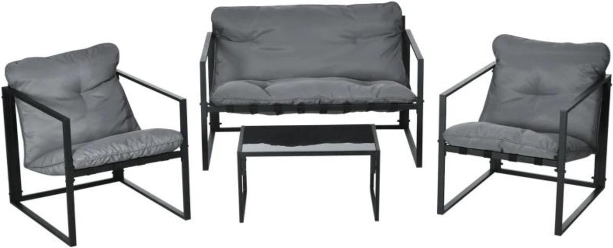 Bol.com Balkonset - Tuinset - Bistroset - Zwart - 3 delig - Met kussens - Tuintafel en 2 stoelen - 3 personen - Gecoat staal - O... aanbieding