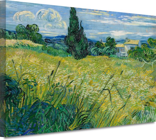 Groen Tarweveld met Cipres - Vincent van Gogh wanddecoratie - Landschap wanddecoratie - Muurdecoratie Natuur - Muurdecoratie klassiek - Canvas keuken - Wanddecoratie woonkamer 60x40 cm