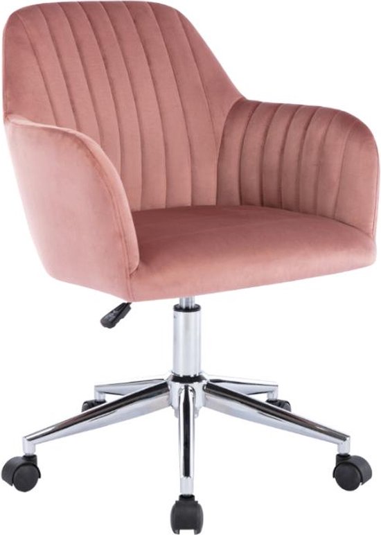 Bureaustoel - Fluweel - Roze - In hoogte verstelbaar - ELEANA L 59 cm x H 89 cm x D 61.5 cm