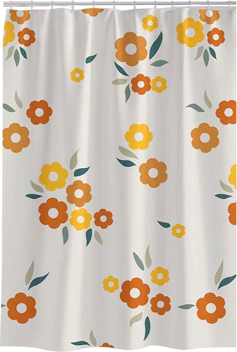 Douchegordijn 180 x 200 cm Badgordijn EVA Waterdicht Anti Schimmel Badkamergordijn met 12 Douchegordijn Haken Wasbaar Shower Curtain voor Badkamer Badkuip - Oranje bloemen