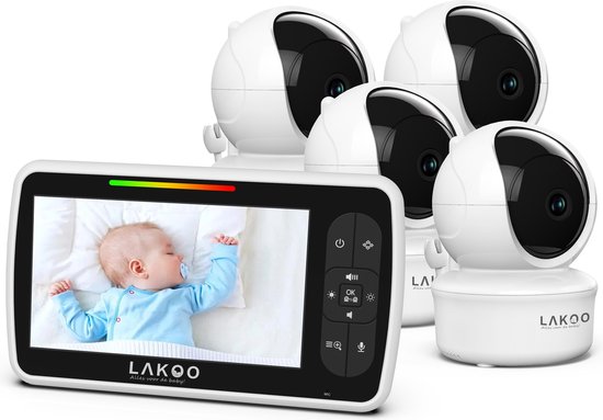 LAKOO - Babyfoon met camera-Beveiligingscamera - Monitor-babyfoon - display - Babyfoon met monitor - Slaapliedjes - set van 4
